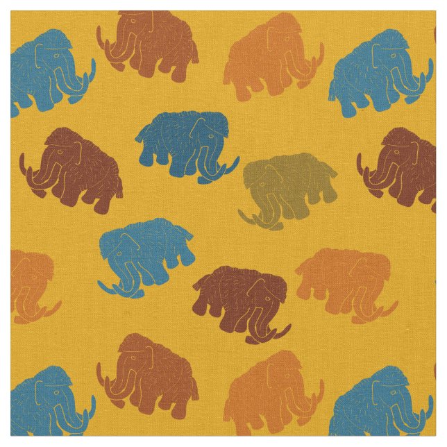 Tissu Mammoths laineux orange, bleu, or, motifs (Fermer)