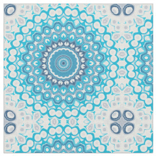 Tissu Mandala Bleu et Blanc Géométrique hivernal givré