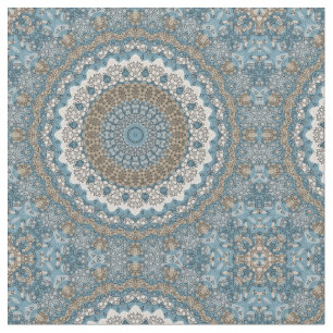 Tissu Mandala bleu et marron Motif géométrique complexe