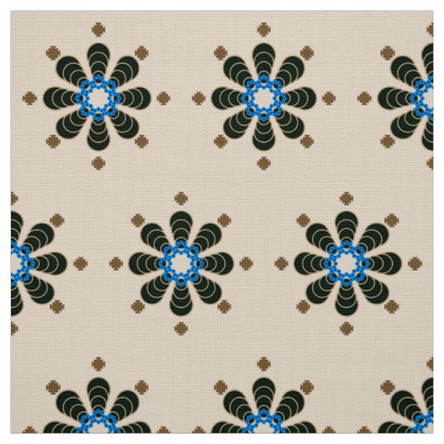 Tissu Mandala, Chocolat, Tan, Beige & Bleu en huit point (Échantillon)
