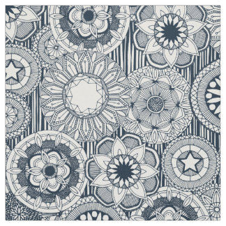 Tissu mandala cirque indigo blanc