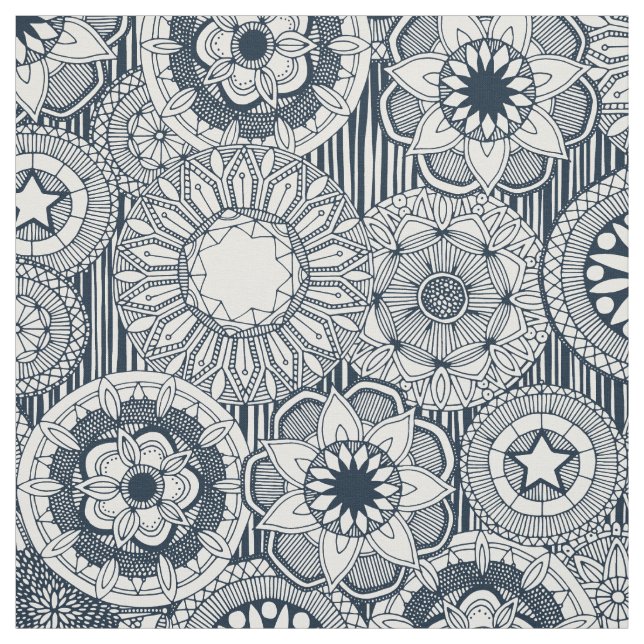 Tissu mandala cirque indigo blanc (Échantillon)