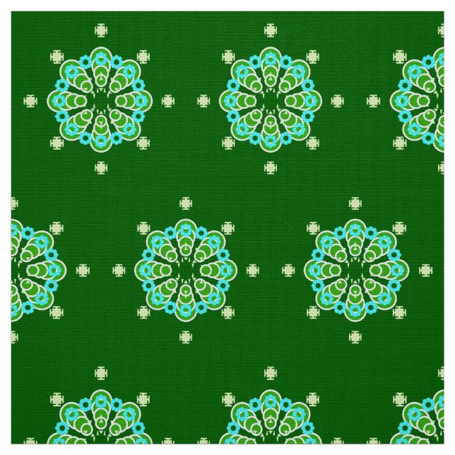 Tissu Mandala, Dark Jade Green et Aqua en huit points (Échantillon)