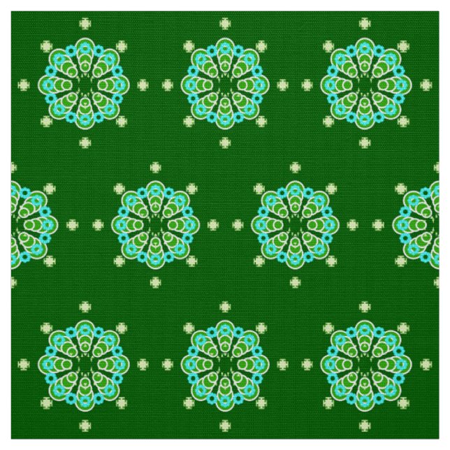 Tissu Mandala, Dark Jade Green et Aqua en huit points (Échantillon)
