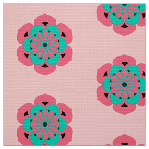 Tissu Mandala de la fleur de lotus, rose corail et turqu