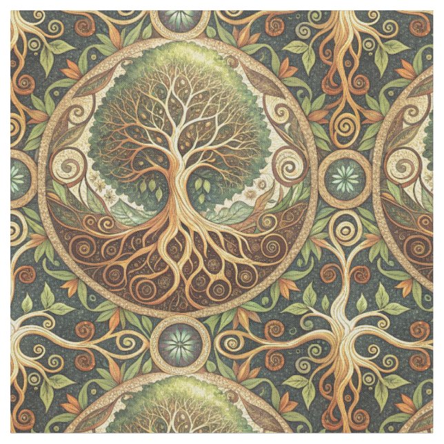 Tissu Mandala de l'Arbre de Vie, motif de conception spi (Fermer)