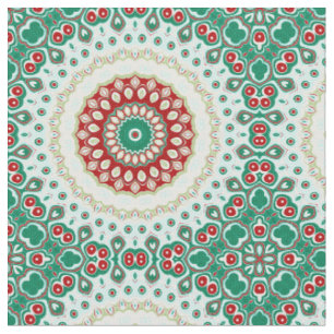 Tissu Mandala de Noël en rouge, vert et bleu givré