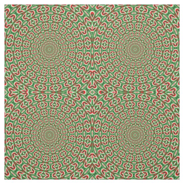 Tissu Mandala De Noël Vert Et Rouge Et Blanc Deux Tons (Échantillon)