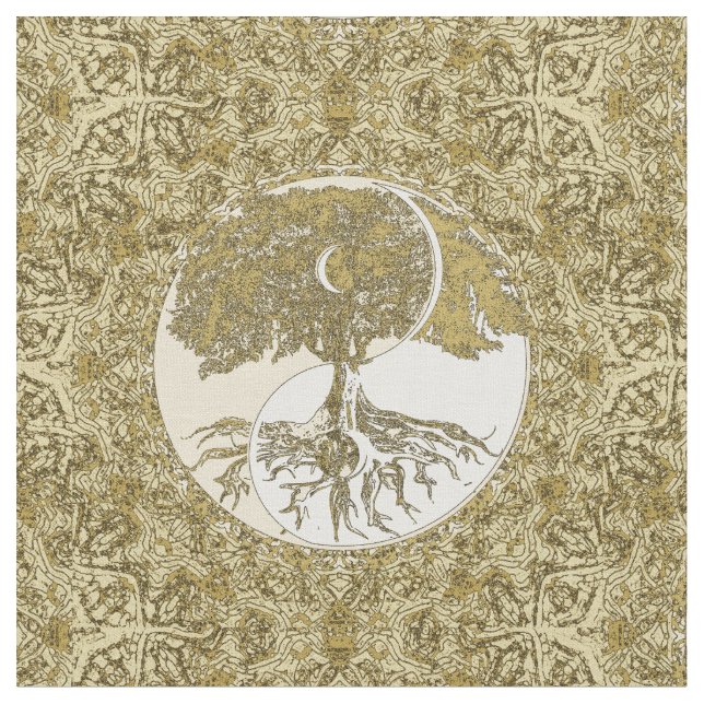 Tissu Mandala d'or Yin Yang (Fermer)