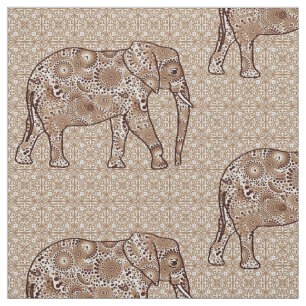 Tissu Mandala, éléphant à fleur - marron et taupe