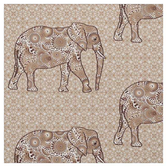 Tissu Mandala, éléphant à fleur - marron et taupe (Échantillon)