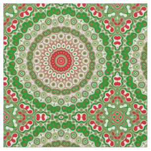 Tissu Mandala festif rouge et vert avec symétrie des fêt