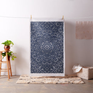 Tissu Mandala Floral Argent