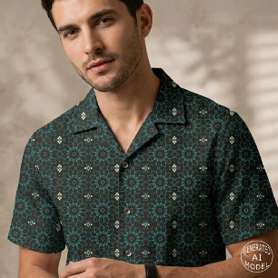 Tissu Mandala Floral Bohème Géométrique Noir et Sarcelle