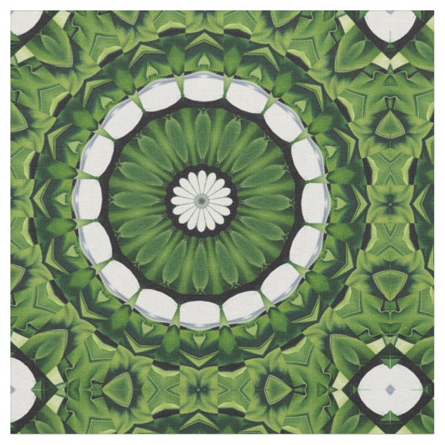 Tissu Mandala floral vert tropical et blanc (Fermer)