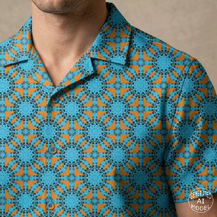 Tissu Mandala Géométrique Rétro Turquoise Orange à Point