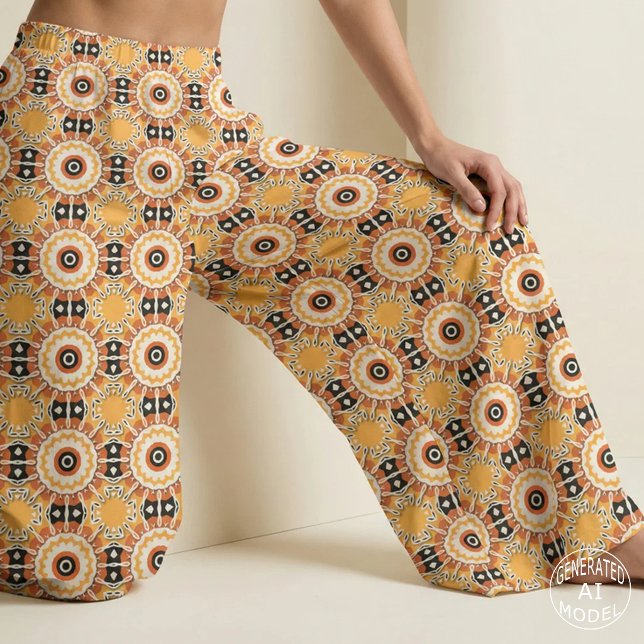 Tissu Mandala Géométrique Tribale Orange Brûlé Noir Bohè (Créateur téléchargé)