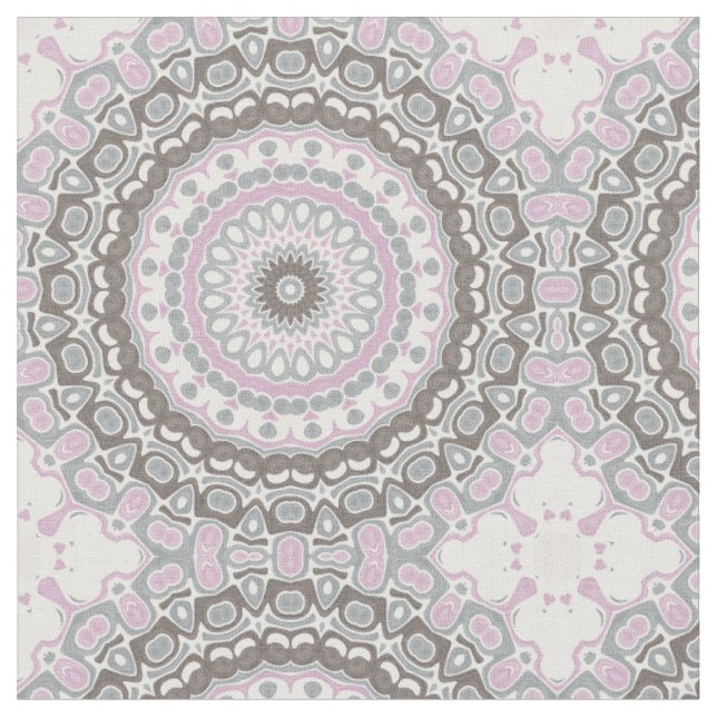 Tissu Mandala Gris Clair et Rose Pâle (Fermer)