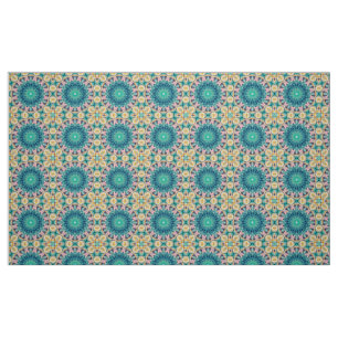 Tissu Mandala jaune-orange, menthe et rose.