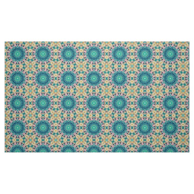 Tissu Mandala jaune-orange, menthe et rose. (Fat Quarter)