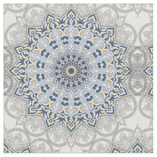 Tissu Mandala kaleidoscope bleu floral vintage motif