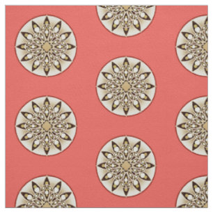 Tissu Mandala motif, corail, marron et beige