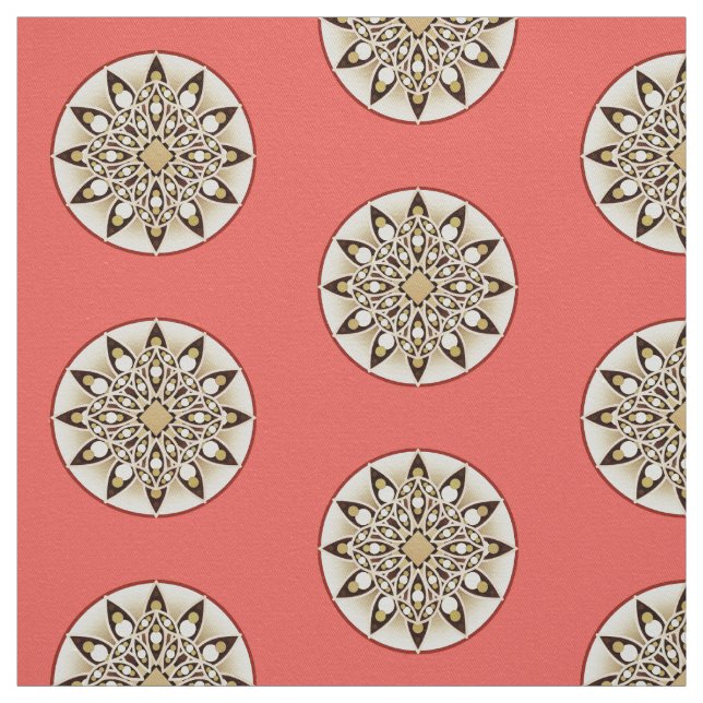 Tissu Mandala motif, corail, marron et beige (Échantillon)