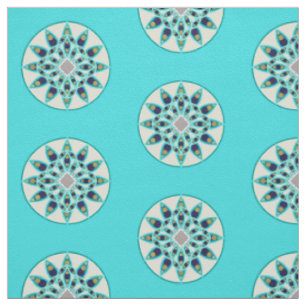 Tissu Mandala motif en bleu turquoise, crème et marine