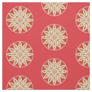 Tissu Mandala motif en chameau, rouge foncé et blanc