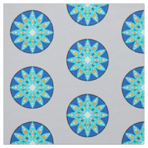 Tissu Mandala motif en cobalt, gris et turquoise