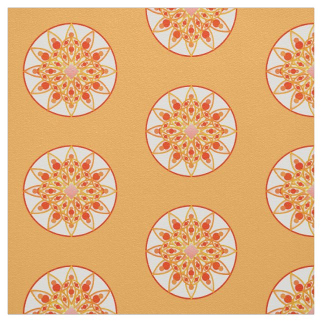 Tissu Mandala motif en corail, orange et or (Échantillon)