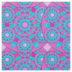Tissu Mandala motif, fuchsia, rose & turquoise