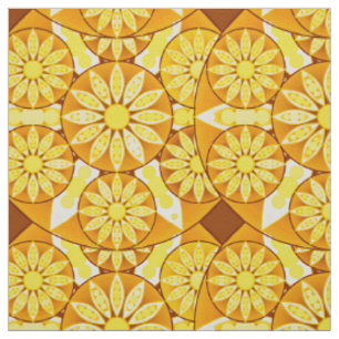Tissu Mandala motif, jaune, or et brun