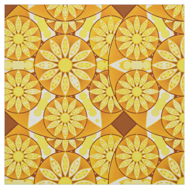Tissu Mandala motif, jaune, or et brun (Échantillon)