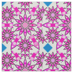 Tissu Mandala motif, rose chaud, noir et blanc