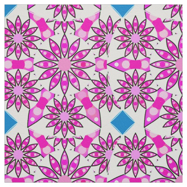 Tissu Mandala motif, rose chaud, noir et blanc (Échantillon)