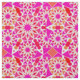 Tissu Mandala motif, tons rose et corail