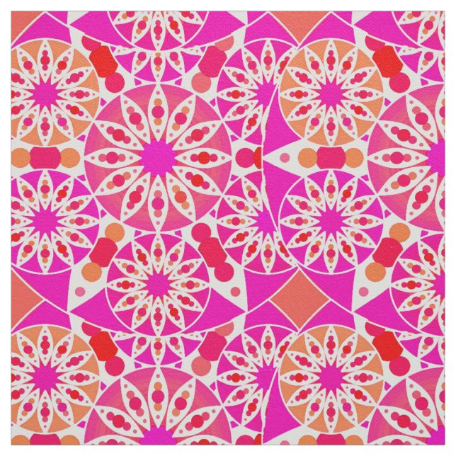 Tissu Mandala motif, tons rose et corail (Échantillon)