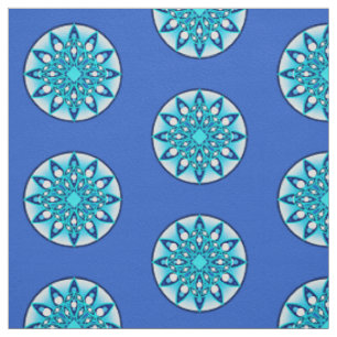 Tissu Mandala motif, turquoise, bleu cobalt et blanc