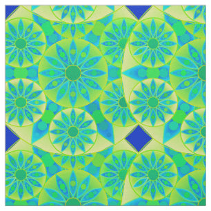 Tissu Mandala motif, turquoise, bleu, vert citron