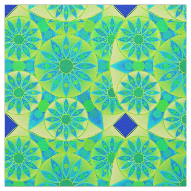 Tissu Mandala motif, turquoise, bleu, vert citron (Échantillon)