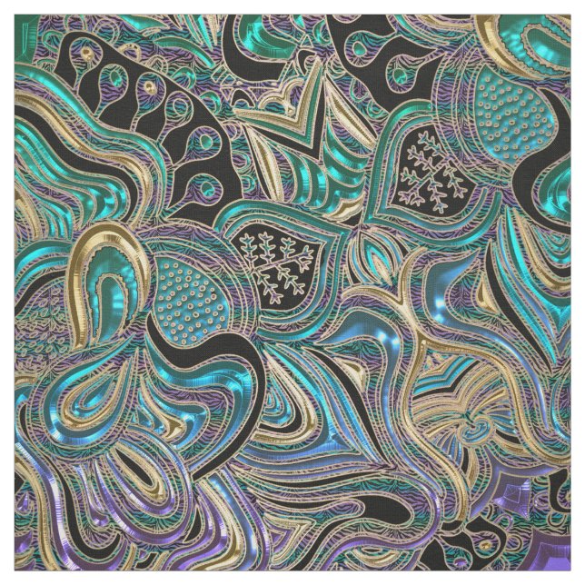 Tissu Mandala noir pourpre d'or turquoise (Échantillon)