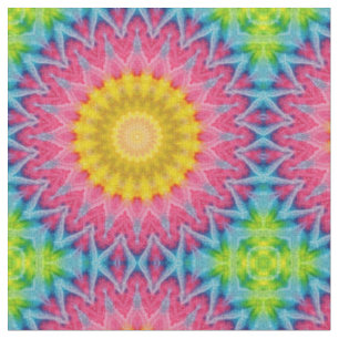 Tissu Mandala Tie-Dye Arc-en-Ciel à la Symétrie Vibrante