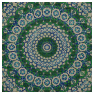 Tissu Mandala vert, bleu et gris