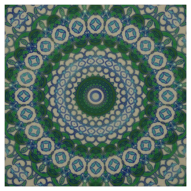 Tissu Mandala vert, bleu et gris (Échantillon)