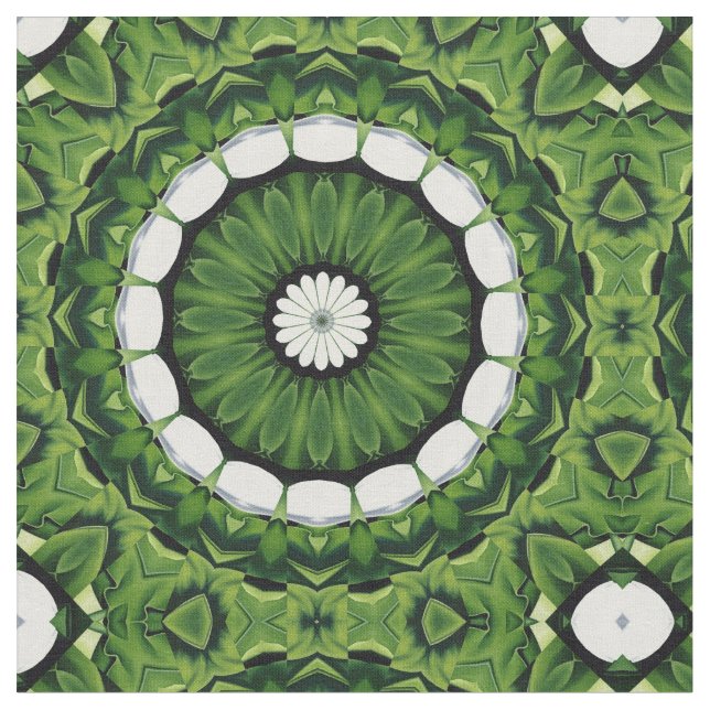 Tissu Mandala vert et blanc tropical de Flora (Fermer)