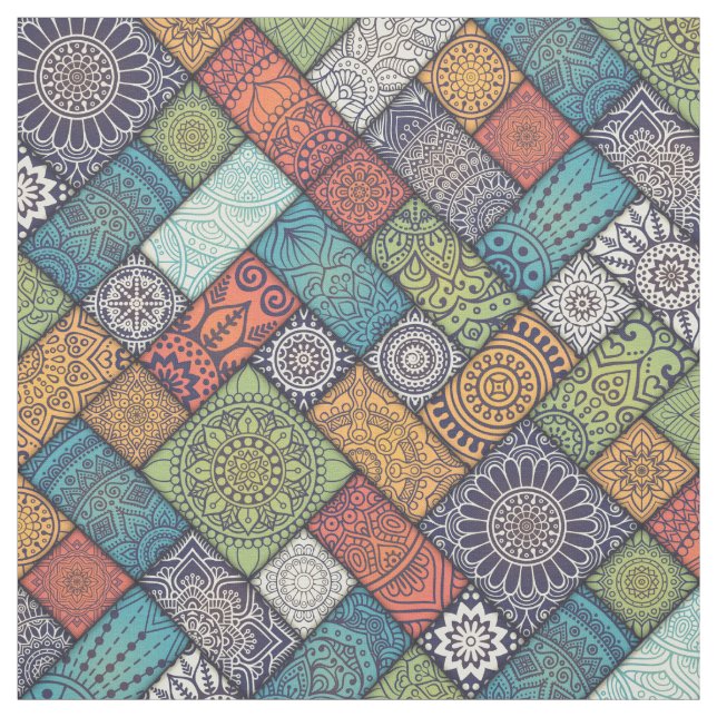 Tissu Mandalas carré rectangles de couleurs muettes moti (Échantillon)
