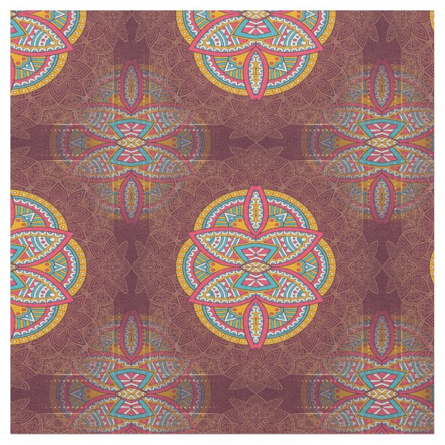 Tissu Mandalas sur Maroon répéter les motifs (Fermer)