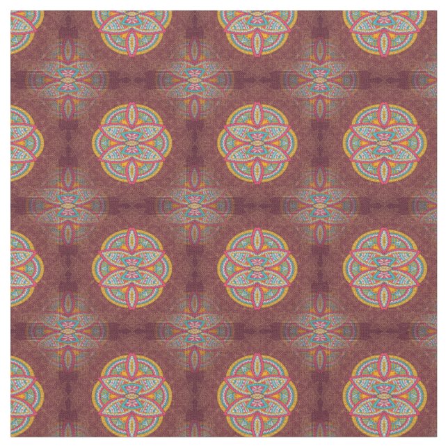 Tissu Mandalas sur Maroon répéter les motifs (Fermer)