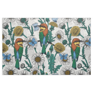 Tissu Mangeurs d'abeilles, papillons bleus et marguerite